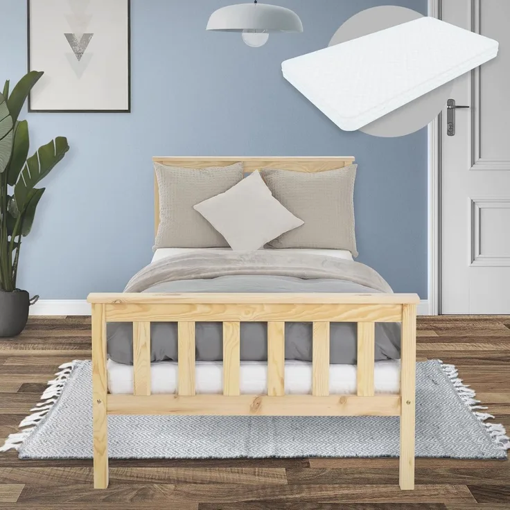 ML-DESIGN Bettgestell Holz Tagesbett, Jugend Einzelbett mit Kopf- & Fußteil, Holzbettgestell, Kinderbett, Bettrahmen Massivholz Bett Jugendbett Kiefer Natur