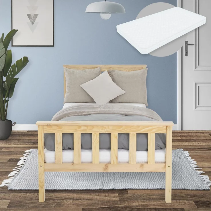 ML-DESIGN Bettgestell Holz Tagesbett, Jugend Einzelbett mit Kopf- & Fußteil, Holzbettgestell, Kinderbett, Bettrahmen Massivholz Bett Jugendbett Kiefer Natur