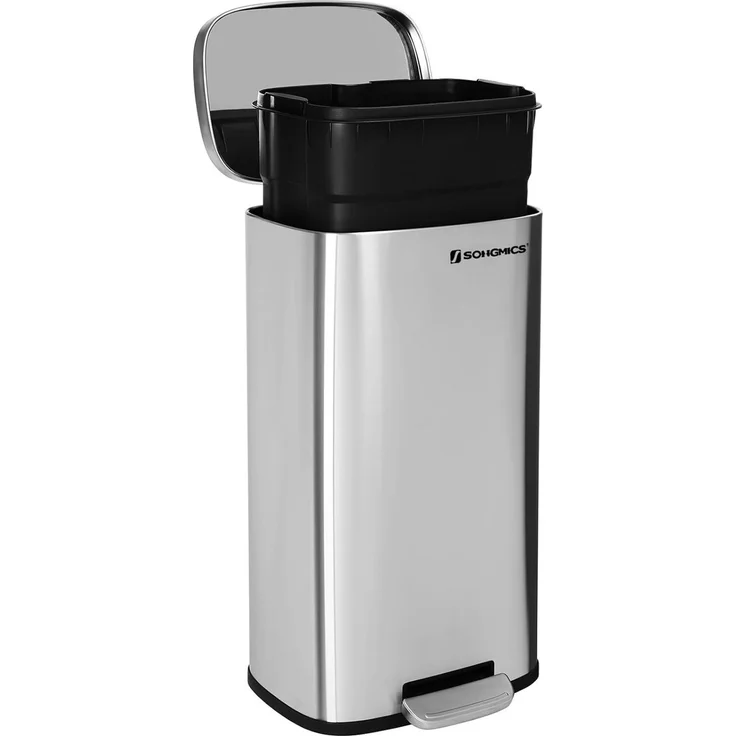 Songmics Mülleimer, geruchsdicht, Edelstahl, 30 Liter, Silber – Bild 4