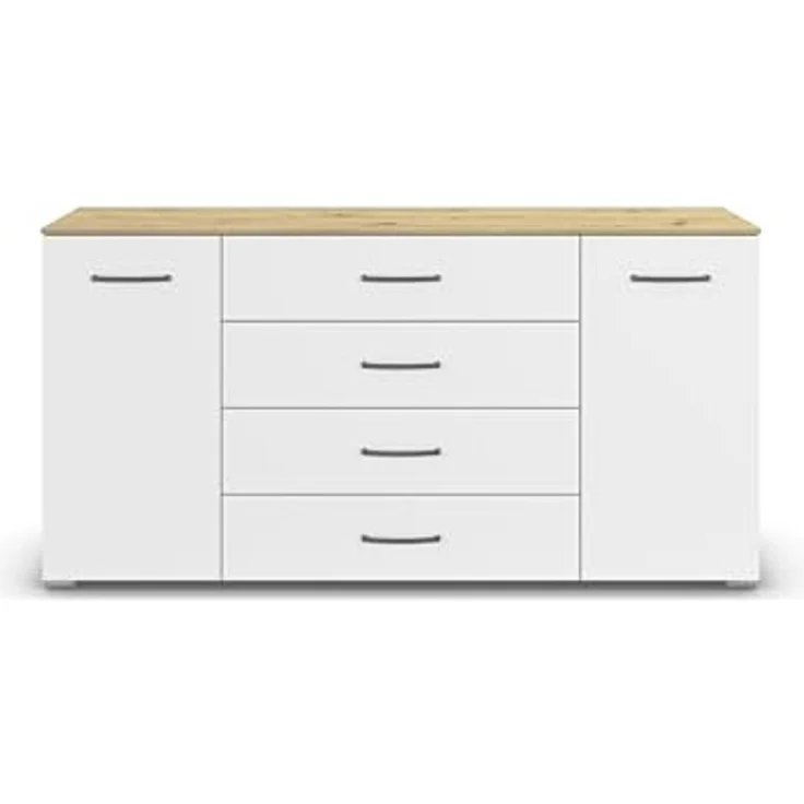 rauch Aditio Box, Kommode, 2-türig, 4 Schubladen, mit Softclose-Funktion, Farbe Weiß/Eiche Artisan, BxHxT 160x81x43cm – Bild 4