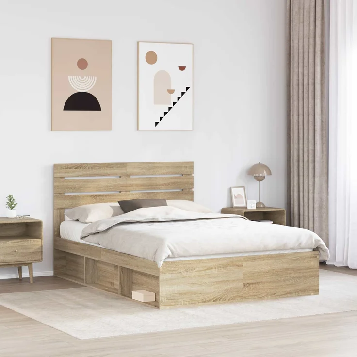 vidaXL Bettrahmen Sonoma 140 x 190 cm Massives Kiefernholz 3411417 – Bild 2