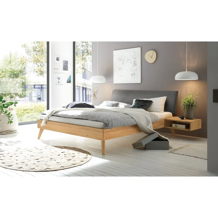 Hasena Massivholzbett Pesaro Eiche bright mit Polsterkopfteil 120x200 cm, Komforthöhe 25 cm – Bild 2