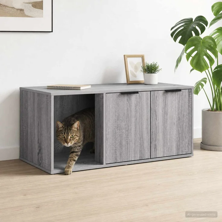 vidaXL Katzenkiste Möbel Sonoma-Grau 100 x 49 x 45 cm Holzwerkstoff 8014756 – Bild 1