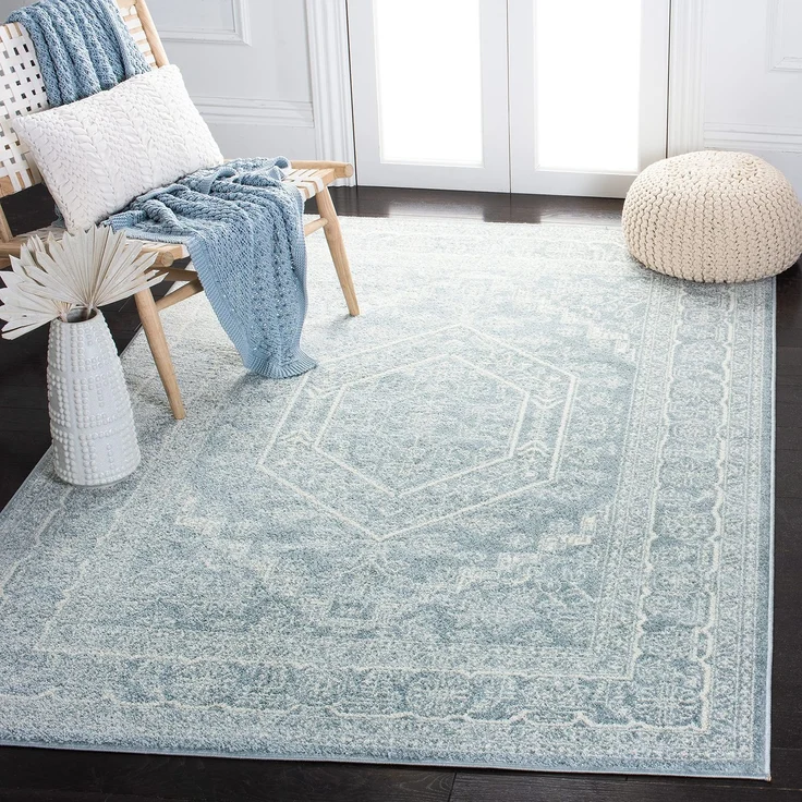 SAFAVIEH Traditionell Teppich für Wohnzimmer, Esszimmer, Schlafzimmer - Adirondack Collection, Kurzer Flor, Schiefer und Elfenbein, 122 X 183 cm