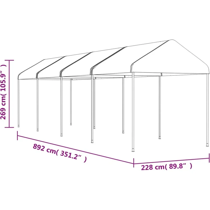 Gartenpavillon, Pavillon mit Dach Weiß 8,92 x 2,28 x 2,69 m Polyethylen – Bild 5