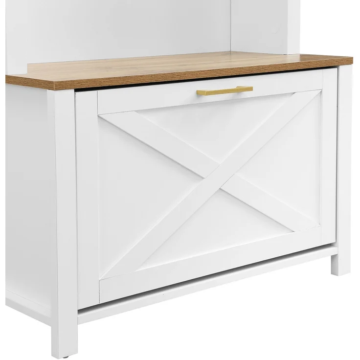 Garderobenschrank 75x35x195 cm in Holzfarbe/Weiß mit Haken, Ablage und Schuhfach – Bild 8