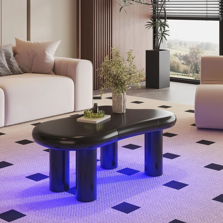 Couchtisch 98x65,5x40 cm, Schwarz modernes wolkenförmiges Design mit Schublade & LED-Beleuchtung – Bild 6