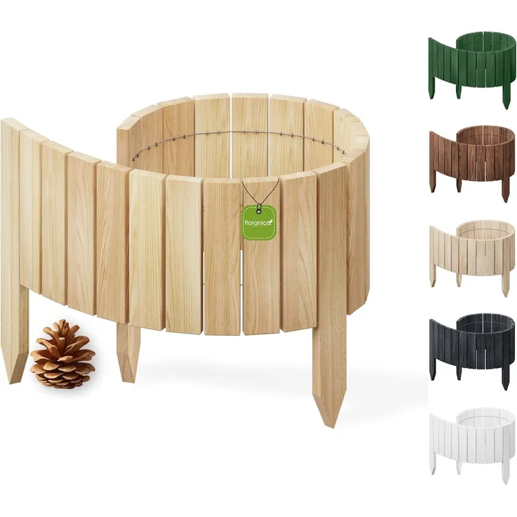 Floranica Flexible Beeteinfassung 100x10 cm Braun imprägnierte Rasenkante Beetumrandung aus Kiefernholz Gartenzaun Steckzaun Rollboarder