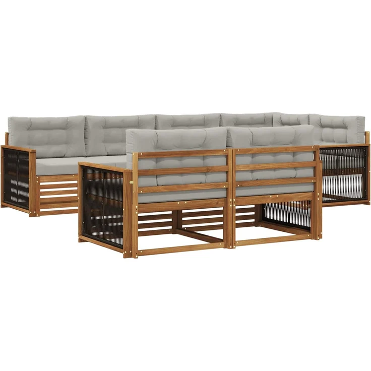vidaXL Outdoor-Sofagarnitur 7 stk. 7-Sitzer Natur und Hellgrau 3383474 – Bild 2