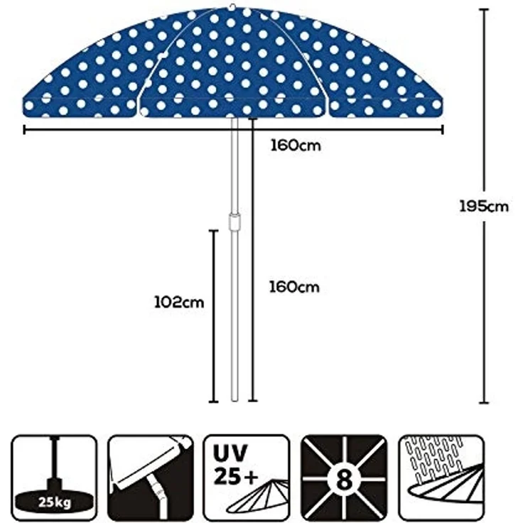 Sekey Sonnenschirm Ø 160 cm Balkonschirm Rund Strandschirm Sonnenschirm mit Schutzhülle, LxB: 160,00x160,00 cm, Neigungswinkel verstellbar, Höhe verstellbar, mit Tragetasche – Bild 7