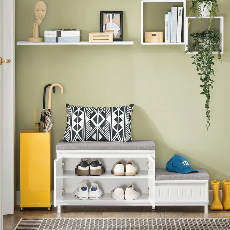 SoBuy FSR172-W Schuhbank, MDF, Lackiert, Weiß, 100 x 42 x 35 cm – Bild 9