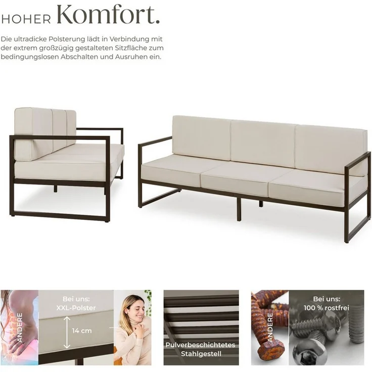 tectake Essgruppe Garten-Loungesofa, (Set, 1-tlg), Pulverbeschichtetes Stahlgestell für maximale Stabilität – Bild 3