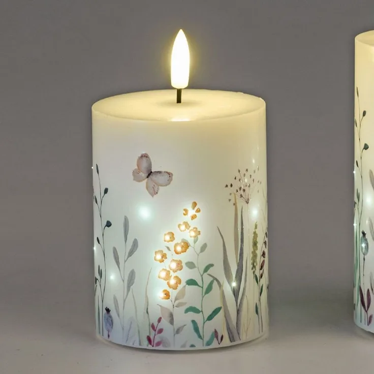 formano LED-Kerze Blumenwiese, LED, mit Timerfunktion, Weiß, Blumenwiese, H: 10cm