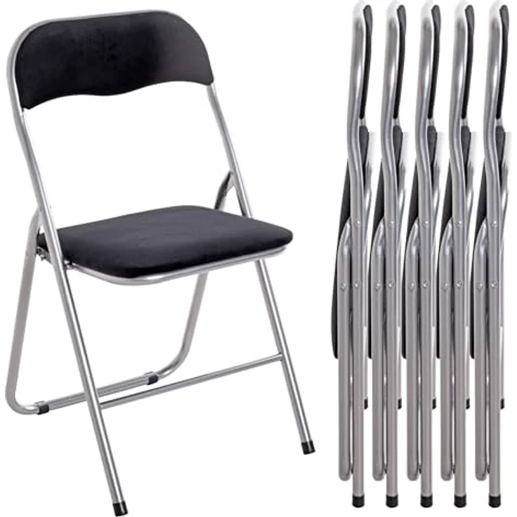 HAKU Möbel Klappstuhl 6er Set alu, schwarz, Metall, Samtgewebe - Maße: B 45 cm x H 81 cm x T 45 cm, Style: Modern – Bild 2