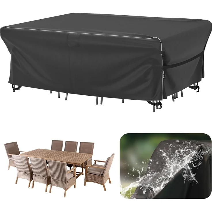 Velway Gartenmöbel Abdeckung Wasserdicht 250 x 210 x 71 cm - Winddicht Schutzhülle mit Reflektierender Streifen 600D Oxford Möbelsets Abdeckung Staubfest Abdeckhauben für Gartentisch Sitzgruppe Schwarz – Bild 1