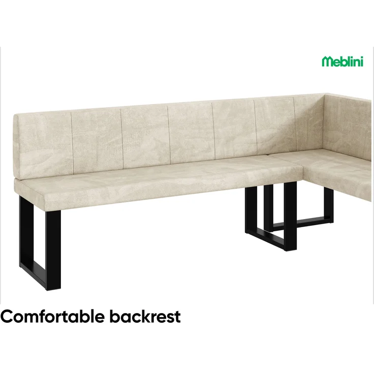 MEBLINI Eckbank für Esszimmer - Küchenbank - Essecke - Sitzecke Küche - PETER - U-Beine 142x196x87cm Rechts - Creme Samt – Bild 5