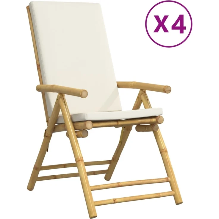vidaXL Gartenstühle 4 Stk. Verstellbar Klappbar mit Kissen Bambus 3208927 – Bild 1