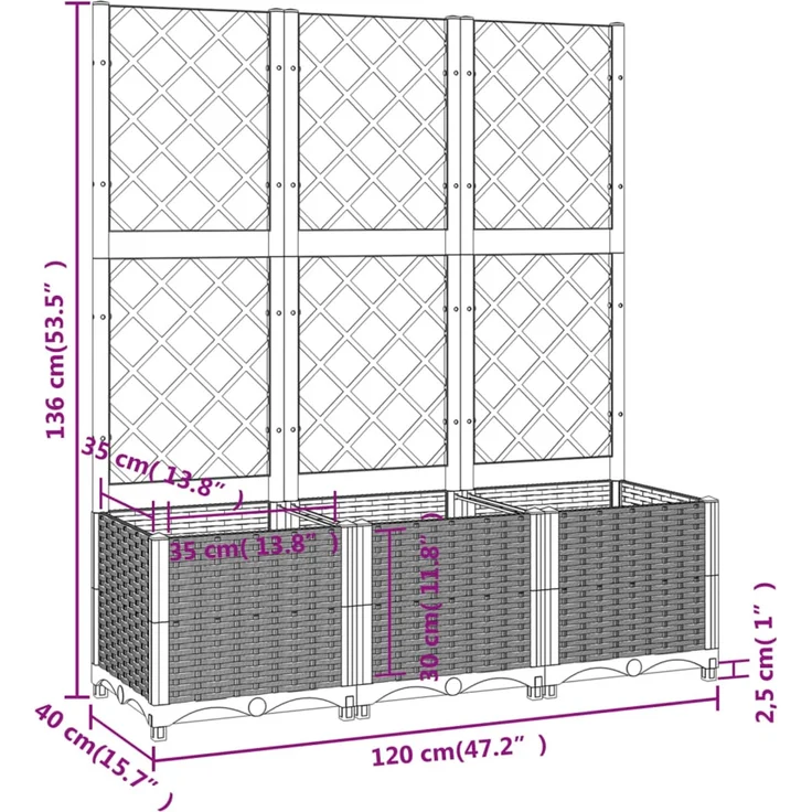 vidaXL Garten-Pflanzgefäß mit Spalier Schwarz 120 x 40 x 136 cm PP 318273 – Bild 7