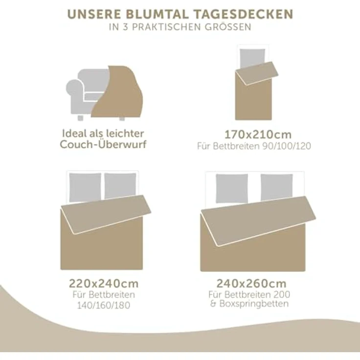 Blumtal Tagesdecke Tagesdecke Oeko-TEX zertifizierter Bettüberwurf als Tagesdecke, in drei Größen verfügbar – Bild 4