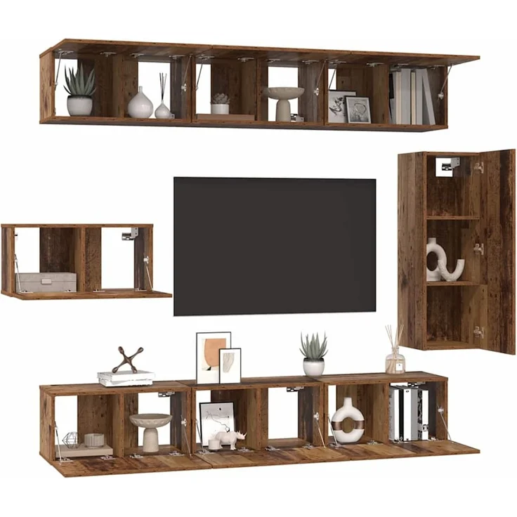 vidaXL TV-Schrankset Wandmontiert 8 pcs Altholz Holzwerkstoff 3393132 – Bild 3