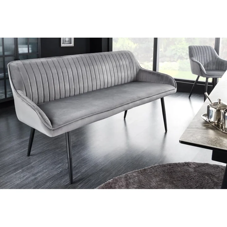 riess-ambiente Sitzbank TURIN 160cm silbergrau / schwarz (Einzelartikel, 1-St), Esszimmer · Samt · Metall · Rückenlehne · Schlafzimmer · Retro Design – Bild 2