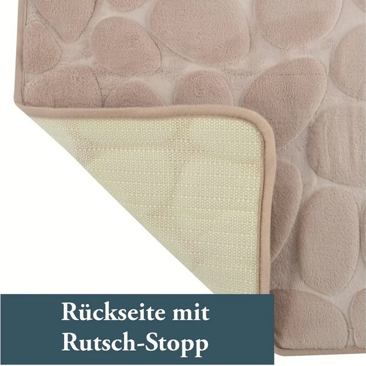 MSV Badematte KIESELSTEIN, rutschhemmende Beschichtung, für Fußbodenheizung geeignet, strapazierfähig, waschbar, schnelltrocknend, Microfaser, PVC, aus super-weicher Microfaser, in 2 Größen und vielen trendigen Farben erhältlich, 40 x 60 cm, beige – Bild 3