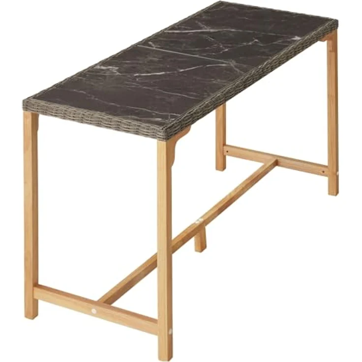 tectake Rattan-Bartisch Lovas, rechteckig, Natur, mit 2 abnehmbaren Feinsteinzeugplatten, 64.5x99.5x161 cm, Gartenmöbel – Bild 1
