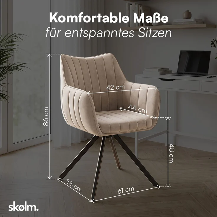 skølm 'Gymir' Esszimmerstühle, 6er Set, macchiato, gepolsterter Leinenbezug mit Kanalsteppung, drehbar & höhenverstellbar, Polsterstühle mit Armlehnen, bis 150 kg belastbar – Bild 8