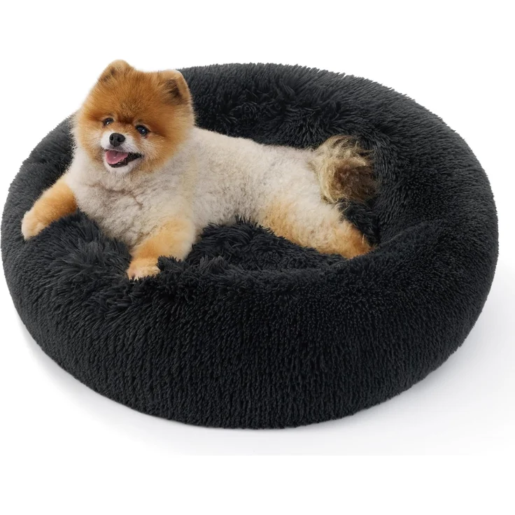 BEDSURE Katzenbett waschbar Flauschiges Katzenbett - Ø 60 cm Katzenschlafplatz für Katzen und kleine Hunde, plüsch Katzenkissen rund Kuschelbett, dunkelgrau