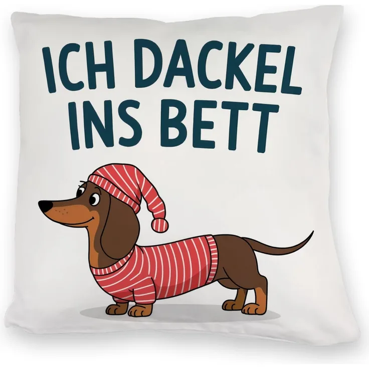 speecheese Dekokissen Dackel im Hemd - Ich dackel ins Bett Kuschelkissen