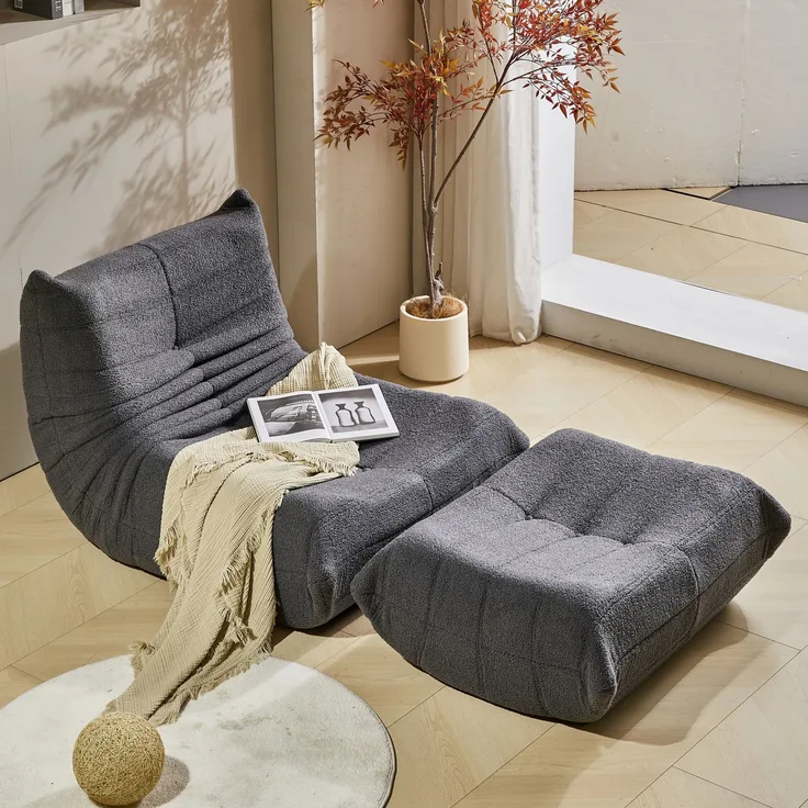 Loungesofa aus Teddy-Vlies mit hochdichter Schaumstoff-Polsterung, ergonomisch, 105x90x72 cm, Grau