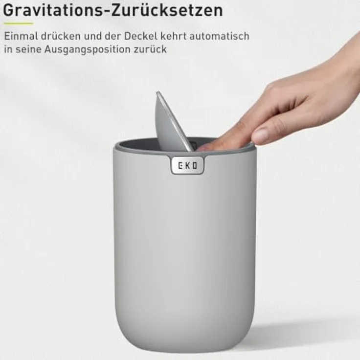 EKO Mini Tischmülleimer mit Schwingdeckel, 1,5 Liter Kosmetikeimer, kleiner Schreibtisch-Mülleimer, runder Tischabfalleimer für Büro, Bad, Schreibtisch, Schlafzimmer (Grau) – Bild 9