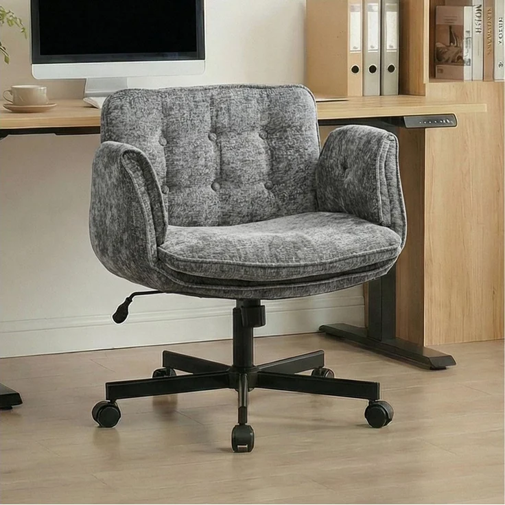 Leawin Drehstuhl Bürostuhl ergonomisch mit breitem Sitz & 5-fach Armlehnen, Schreibtischstuhl mit Chenille-Bezug, Rollen & 150 kg – Bild 5