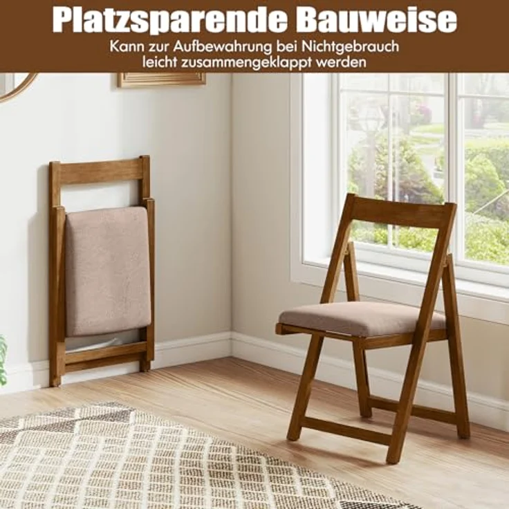 FANTASK Polsterstuhl Klappstuhl mit gebogenem Rückenlehne & Gummiholzbeinen, 2er Set Küchenstühle klappbar für Esszimmer, Hochzeit & Restaurant (Walnuss) – Bild 6