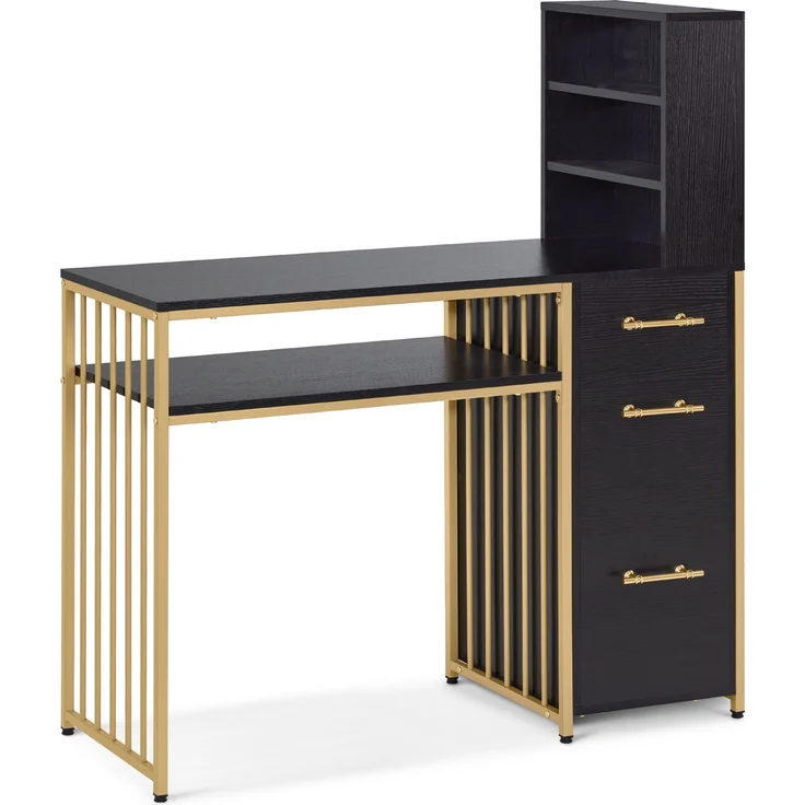M MCombo Schreibtisch mit 3 Schubladen, Nageltisch aus Holz Metallgestell, Manikürtisch， Schminktisch ohne Spiegel Modern, Computertisch mit Regal Wohnzimmer, 43x108x125cm, 2420 – Bild 1
