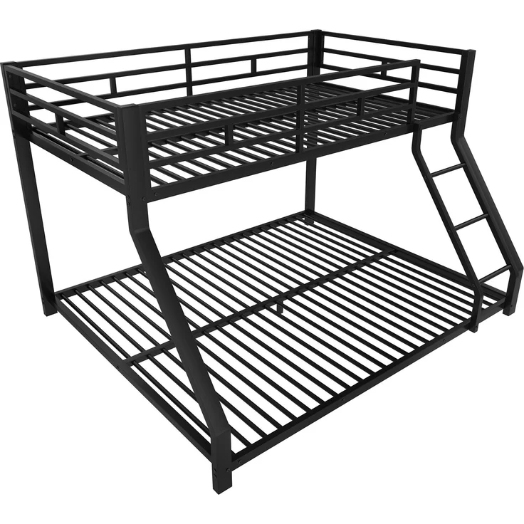 Merax Etagenbett Metallbett 90x200cm+140x200cm mit Schrägleiter und Geländer, Schwarz – Bild 9