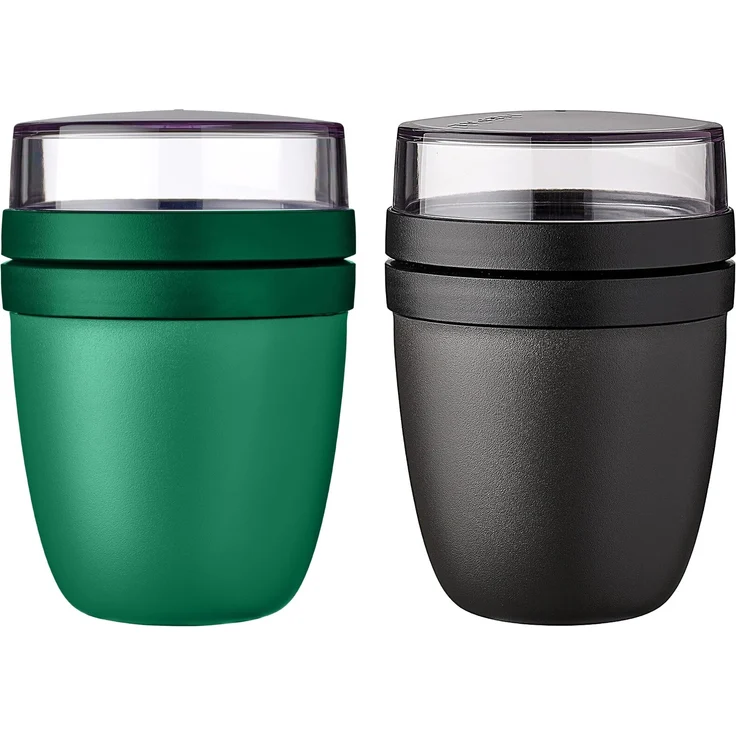 Mepal | Lunchpot Ellipse Mixed | Vivid Green + Nordic Black | Müslibecher to go | Unterteilung für Joghurt & Müsli | 500 ml + 200 ml | Geeignet für Gefrierschrank, Mikrowelle & Spülmaschine – Bild 1