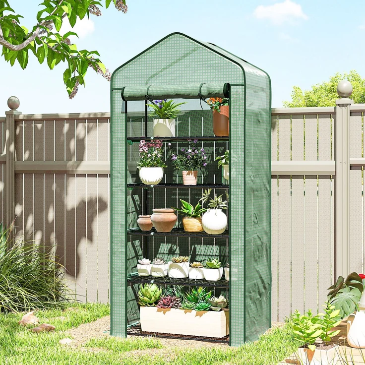 Wohnora-Gartengewächshaus, 5-stöckig mit einer aufrollbaren Tür, verstärkter PE-Plane, langlebig, Abmessungen 90 x 49 x 193 cm (L x B x H),H 1930cm x T 935cm x B 490cm,Grün – Bild 2