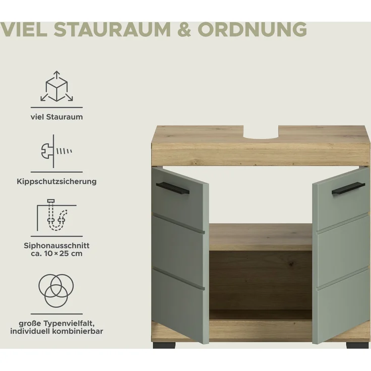 Xonox Scout Waschbeckenunterschrank (B/H/T: 60x56x34 cm) in Salbei und Artisan Eiche Nachbildung – Bild 11
