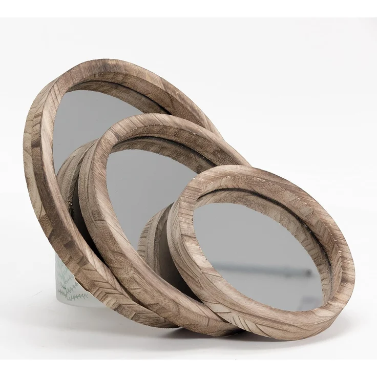 BOLTZE Spiegel Jones 3er Set, aus Holz, Rund, Braun, Landhaus Design – Bild 9