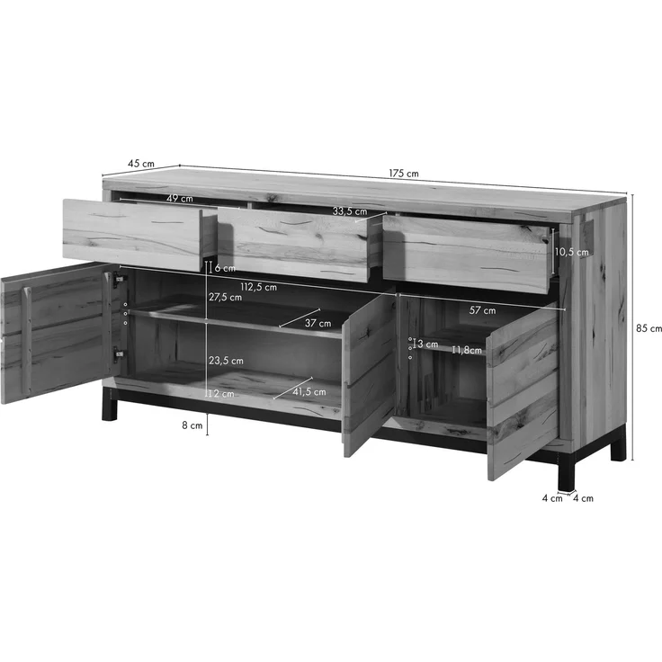 Sideboard Kernbuche 175x45x85 tabacco braun geölt VILLANDERS #208 – Bild 8