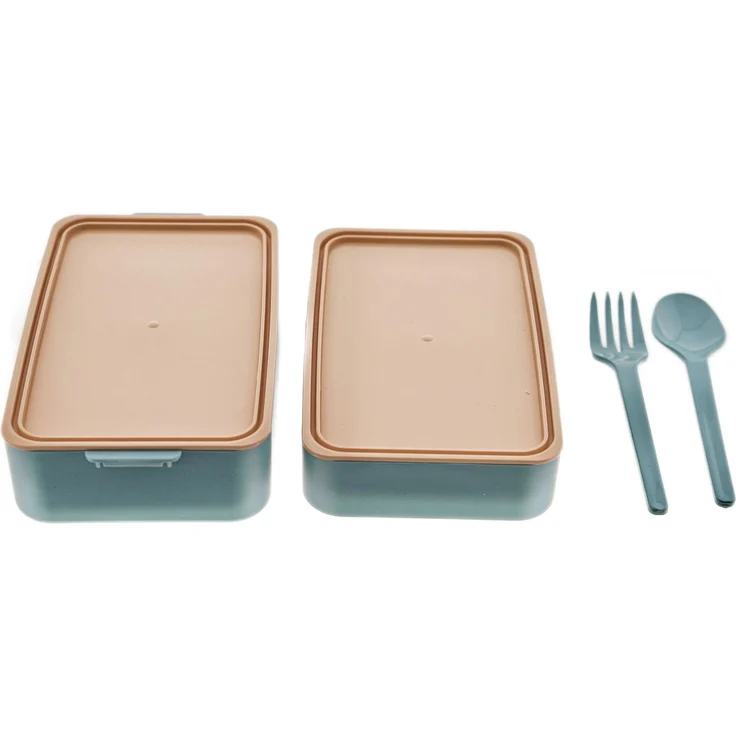 Lunchbox 4-teilig mit Fächern & Besteck - Brotdose für Schule & Büro Hellblau-Rosa – Bild 5