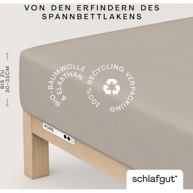 Schlafgut 'Pure' Spannbettlaken, Gummizug: rundum, für Matratzen bis 30cm Höhe, Bio-Baumwolle mit Elasthan, Sand Mid, S 90x190 cm - 100x220 cm – Bild 1