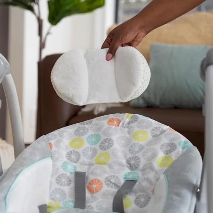 Ingenuity Hugs & Hoots zusammenklappbare & tragbare Babyschaukel, 5 Schaukelgeschwindigkeiten, 8 Melodien, 3 Naturgeräusche, Lautstärkeregulierung und abnehmbarem Spielzeugbügel, ab der Geburt bis 9kg – Bild 9