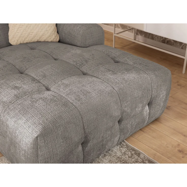 Modernes Ecksofa mit Ottomane rechts, markante Steppungen, Chenille Braun Taupe, 234 x 161 x 79cm – Bild 6