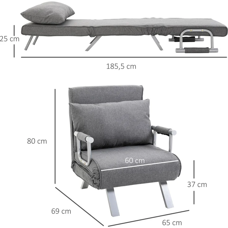 MELAYR, 3 in 1 Schlafsessel Klappbar Schlafsofa mit Bettfunktion Verstellbarer Rückenlehne, 65 x 69 x 80 cm, Hellgrau – Bild 5