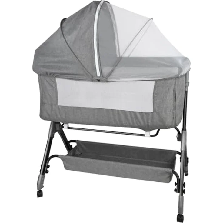 HUOLE 3 in 1 Beistellbett & Babywiege & Reisebett, 4-stufig Höhenverstellbares Babybett, neigbar, Kinderbett, Stubenwagen für Babys bis 25kg belastbar-104 * 52 * 100-110cm – Leinengrau – Bild 2
