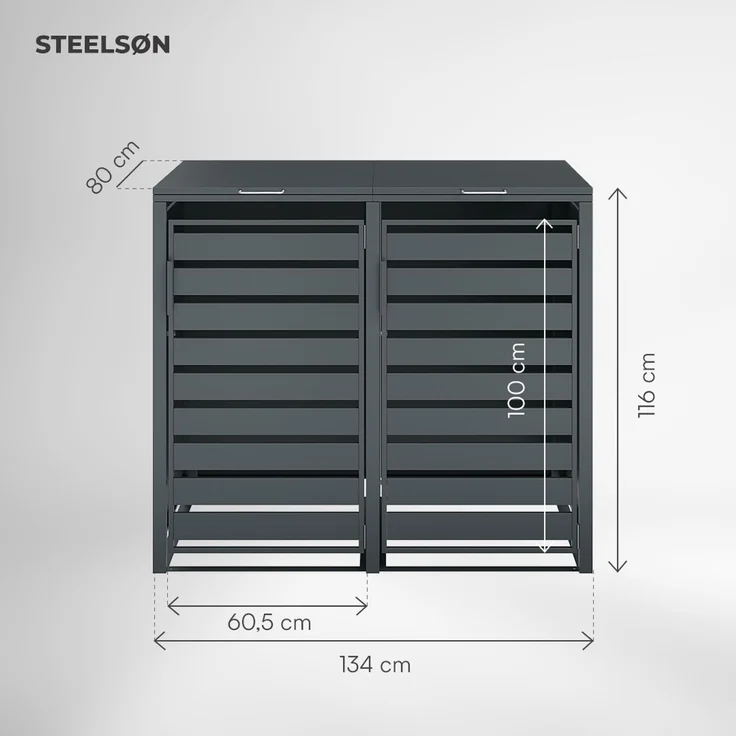 STEELSØN 'Kestra' Mülltonnenbox 2er je 240 Liter, anthrazit, Mülltonnenverkleidung aus Stahl, wetterfest, 116x80x134 cm, Müllbox für 2 Tonnen – Bild 5