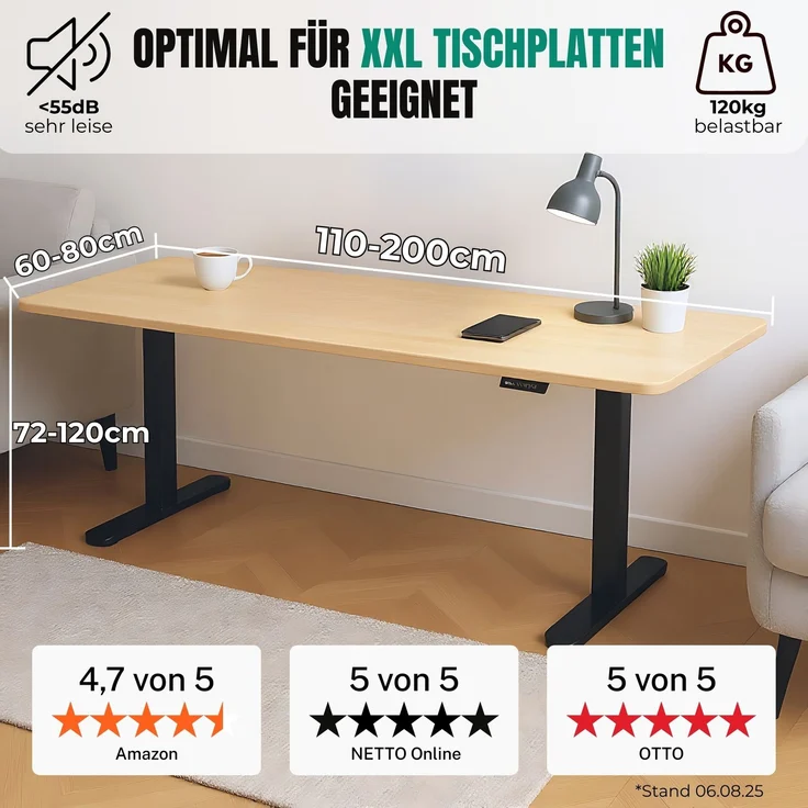 Albatros höhenverstellbares Schreibtisch Tischgestell elektrisch | LIFT S5 Schwarz | Gestell, Tischbeine, Tischfüße Metall | Display | 120Kg belastbar – Bild 2