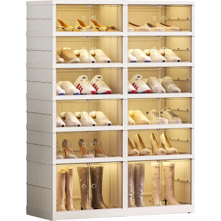 Faltbarer Schuhschrank aus Polypropylen, 6 Ebenen, mit Magnettür und Stiefelbereich,H 116.84 x T 87.12 x B 34.54 cm – Bild 7